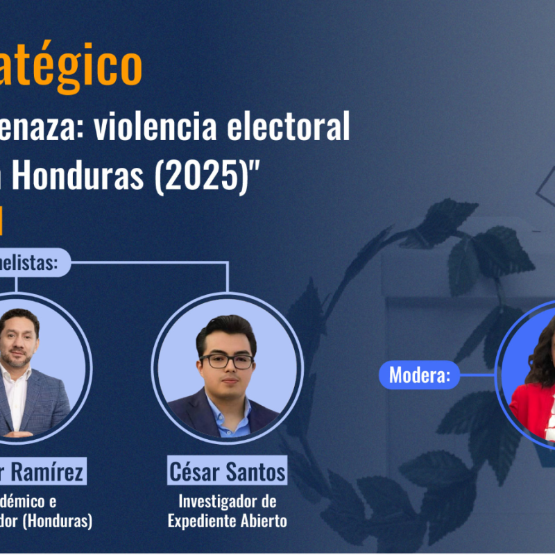 Panel de diálogo estratégico sobre violencia electoral en Honduras con tres panelistas
