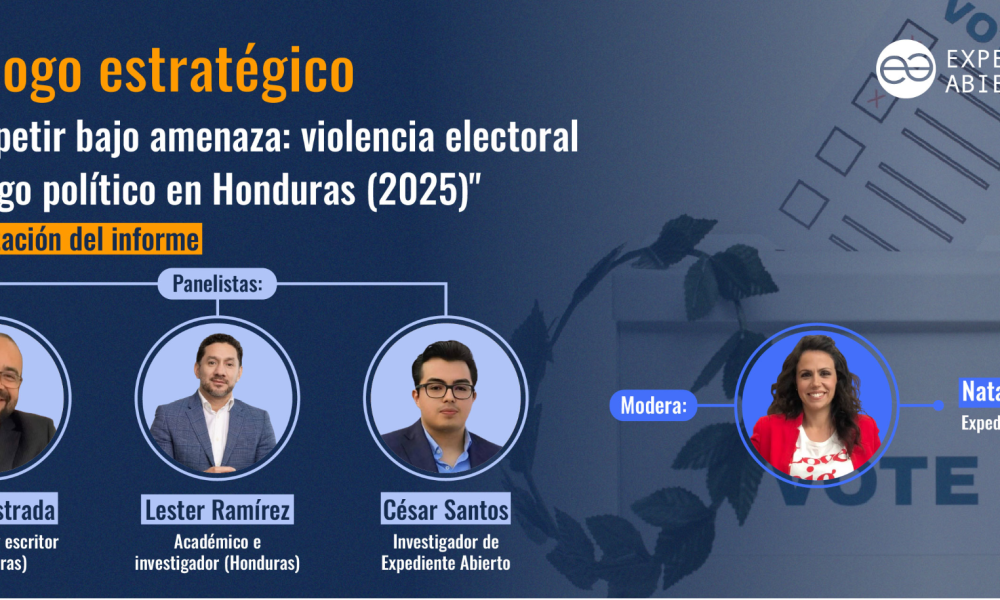 Panel de diálogo estratégico sobre violencia electoral en Honduras con tres panelistas
